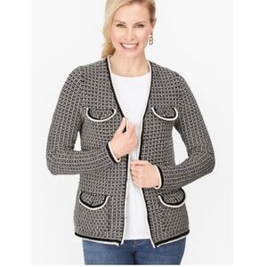 Talbots Black White Tipped Tweed Sweater Blazer, Size XS